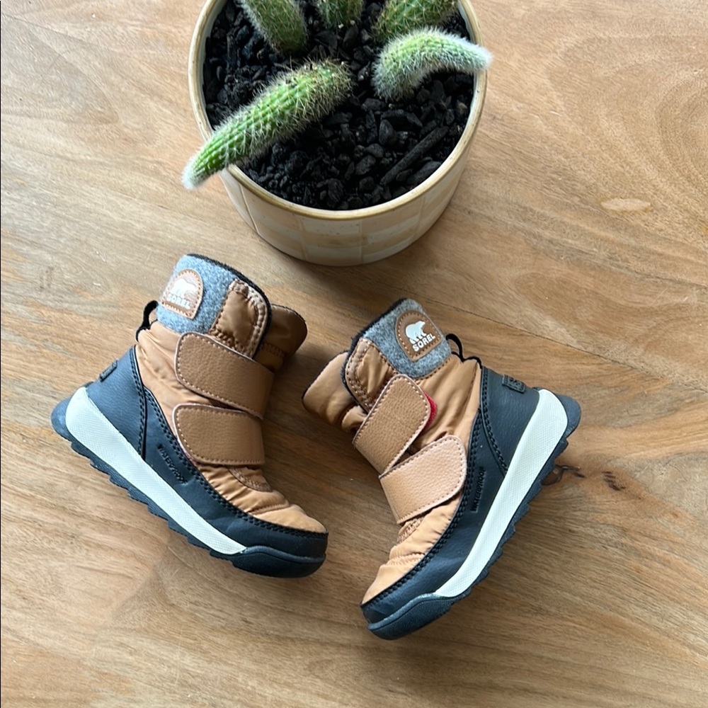 Tan and Black Kids Winter Boots